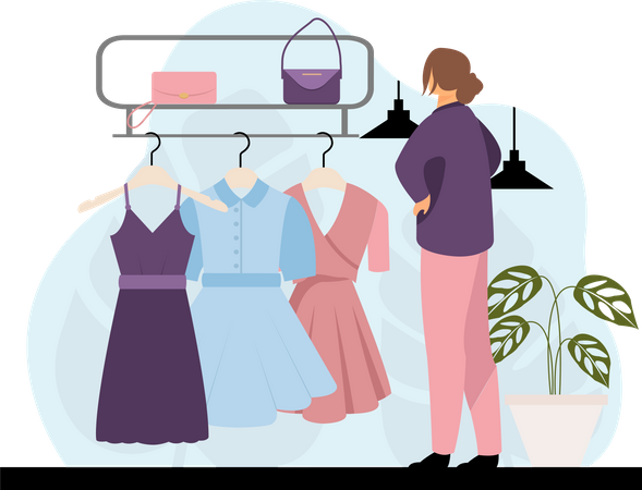 Woman looking to buy dress  Illustration