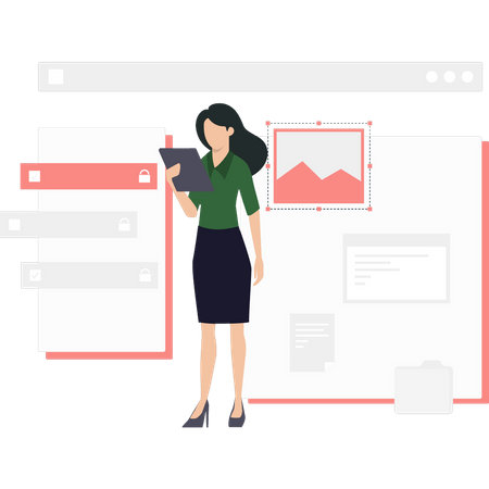 Woman looking ui ux design file  Illustration