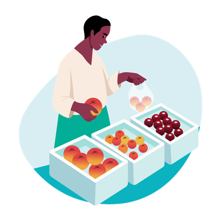 Woman looks at Organic food  Illustration