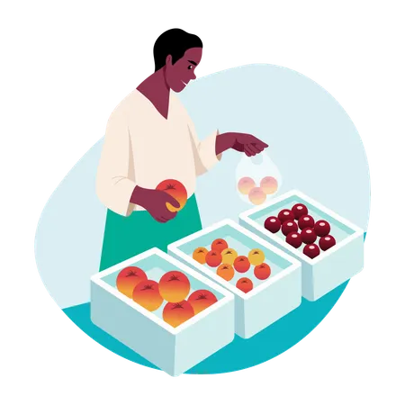 Woman looks at Organic food  Illustration