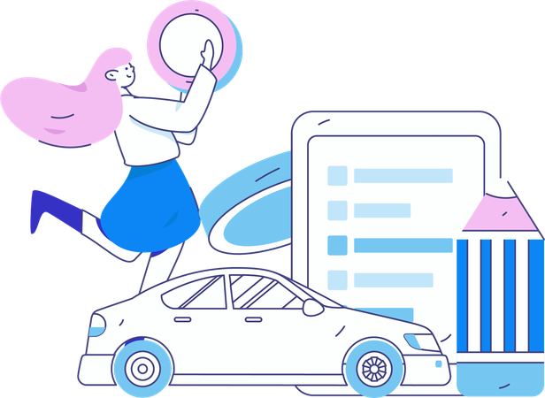 Woman looks for car agreement  Illustration