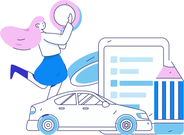 Woman looks for car agreement  Illustration