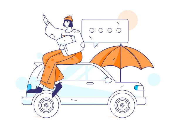 Woman looks for car agreement  Illustration