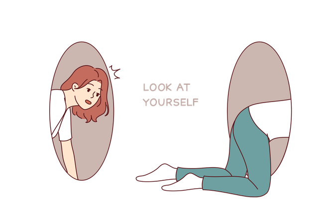 Woman looks for causes problems within personality  Illustration