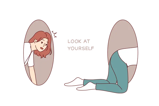 Woman looks for causes problems within personality  Illustration
