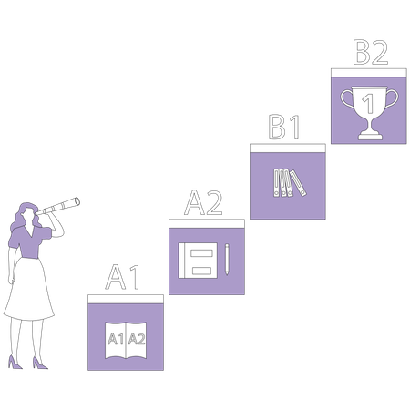 Woman looks through binoculars at the trophy  Illustration