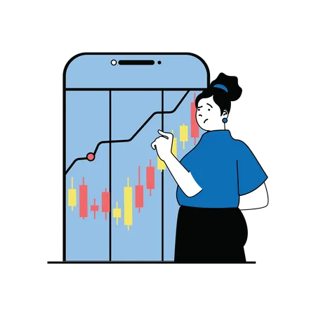 Woman loss in stock market  Illustration