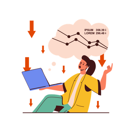 Woman loss in stock market  Illustration