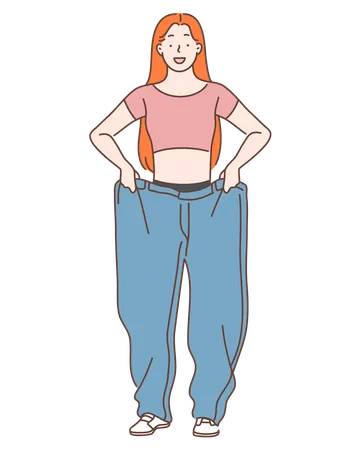 Woman lost weight after diet  Illustration