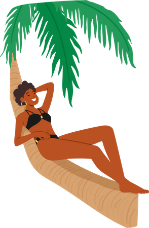 Woman Lounges On Palm Tree  Illustration