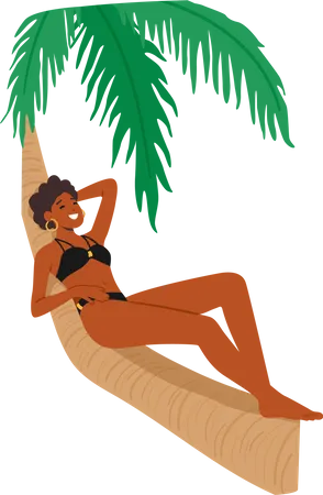 Woman Lounges On Palm Tree  Illustration