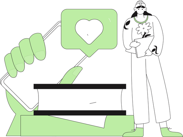Woman love book while reading online  Illustration