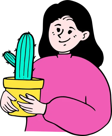 Woman Love Cactus  Illustration