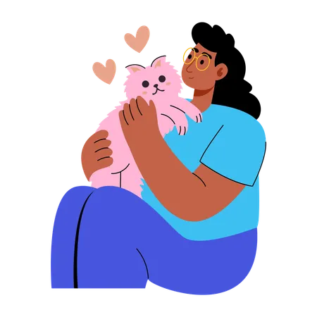 Woman loves her pet cat  Illustration