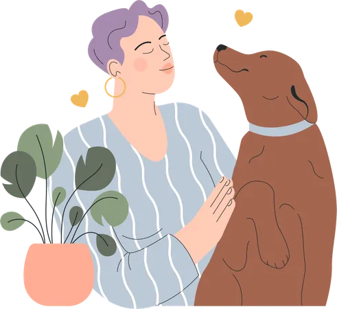 Woman loves her pet dog  Illustration