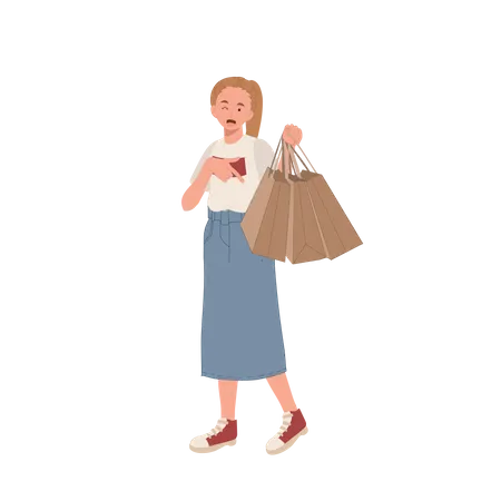 Shopping Concept Woman Showing Her Shopping Bags Flat Cartoon Vector Illustration Illustration