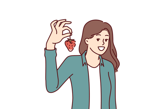 Woman loves to eat strawberries  Illustration