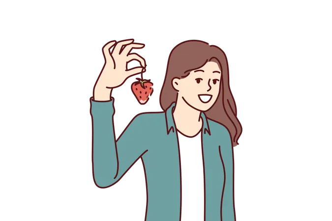 Woman loves to eat strawberries  Illustration