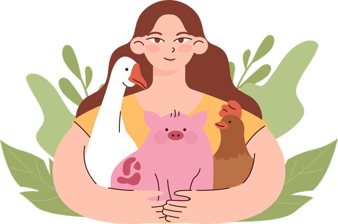 Woman loves to play with animals  Illustration