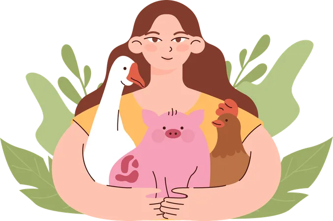 Woman loves to play with animals  Illustration