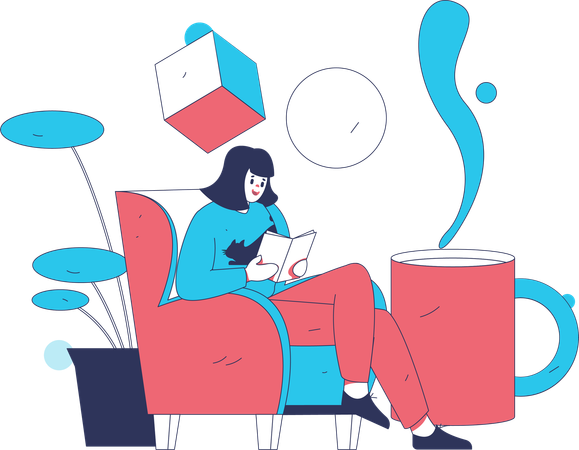 Woman loves to read books in vacation  Illustration