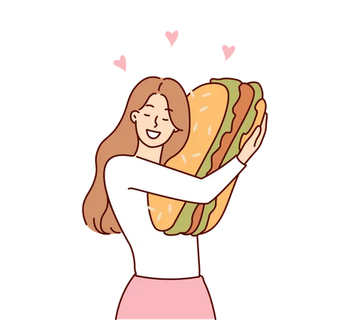 Woman loving hotdog  Illustration