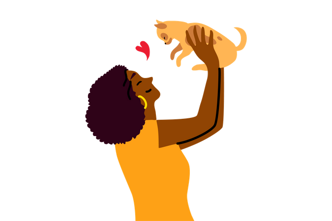 Woman loving pet cat  Illustration