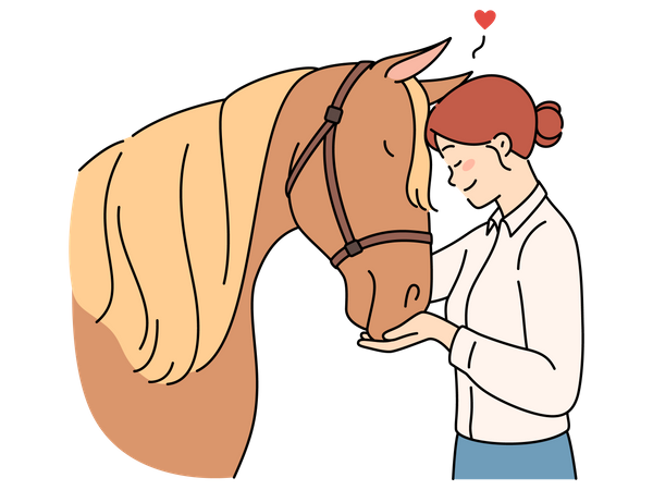 Woman loving pet horse  Illustration