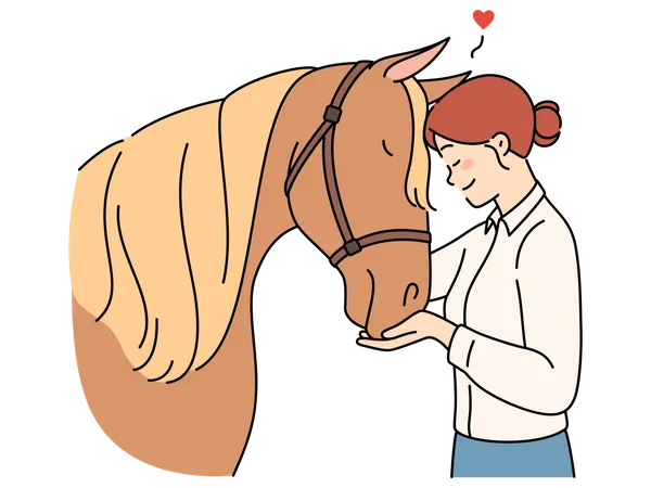Woman loving pet horse  일러스트레이션