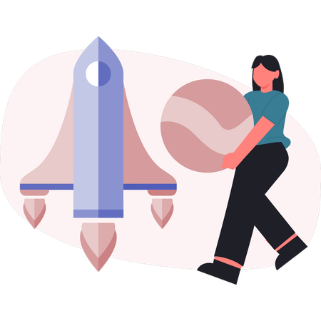 Woman lunching rocket startup  Illustration