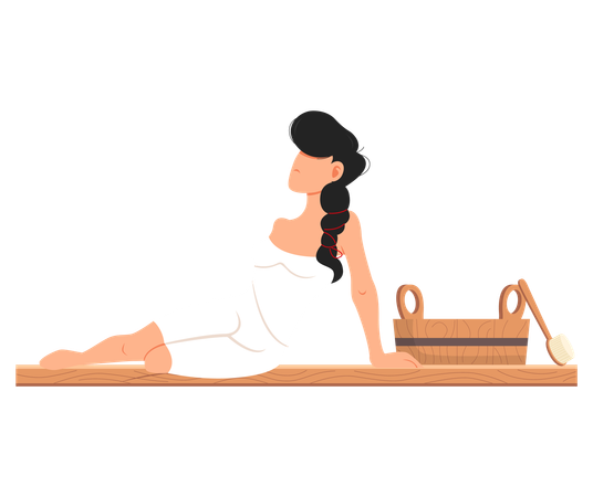 Woman lying and relaxing in sauna  Illustration