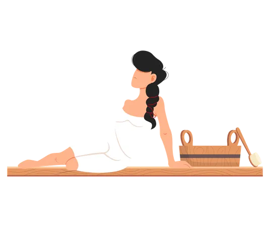 Woman lying and relaxing in sauna  Illustration