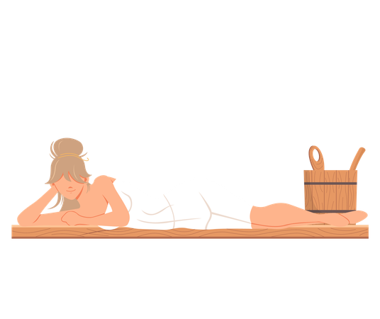 Woman lying and relaxing in sauna  Illustration