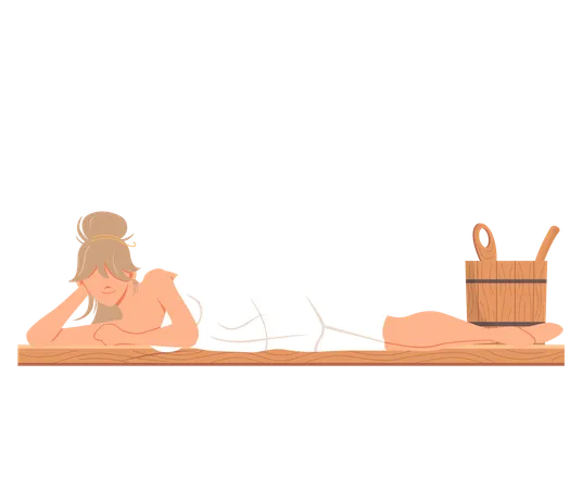 Woman lying and relaxing in sauna  Illustration