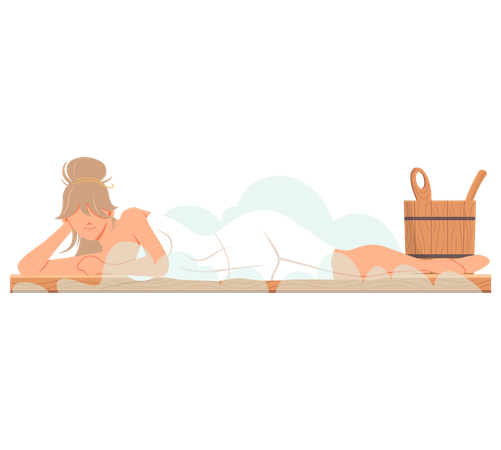 Woman lying and relaxing in sauna  Illustration