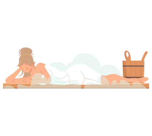 Woman lying and relaxing in sauna  Illustration
