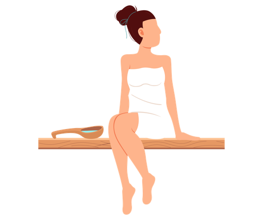 Woman lying and relaxing in sauna  Illustration