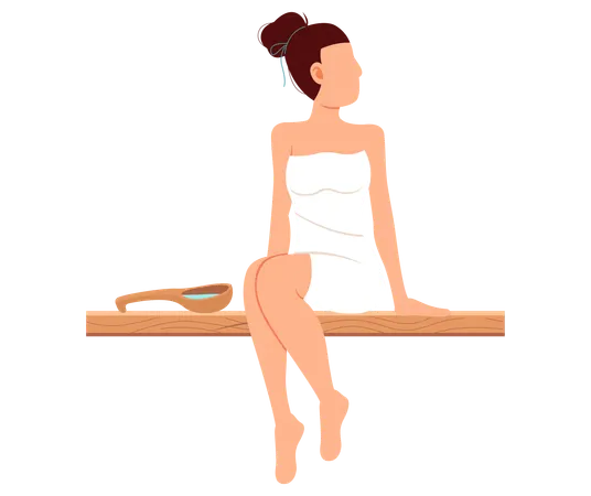 Woman lying and relaxing in sauna  Illustration