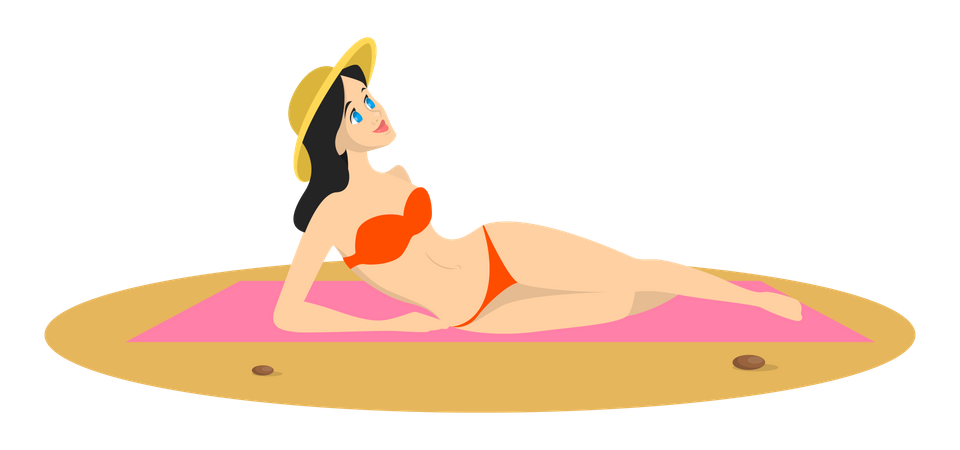 Woman Lying At Beach  Illustration