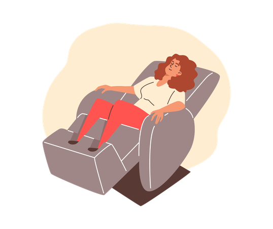 Woman lying comfortably in relaxation chair with electric massager  Illustration