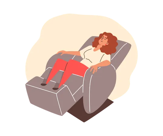 Woman lying comfortably in relaxation chair with electric massager  Illustration