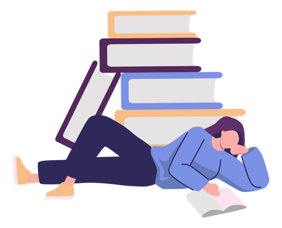 Woman Lying Down And Read Books  Illustration