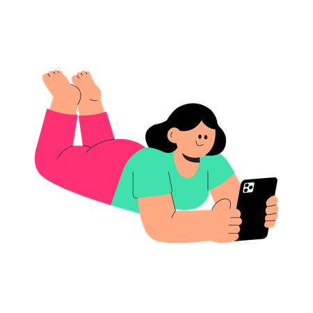Woman lying down browsing cryptocurrency prices on phone  Illustration