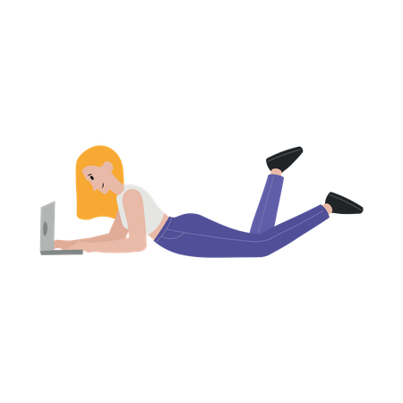 Woman lying on floor and using laptop  Illustration