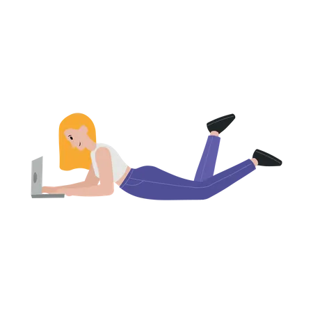 Woman lying on floor and using laptop  Illustration