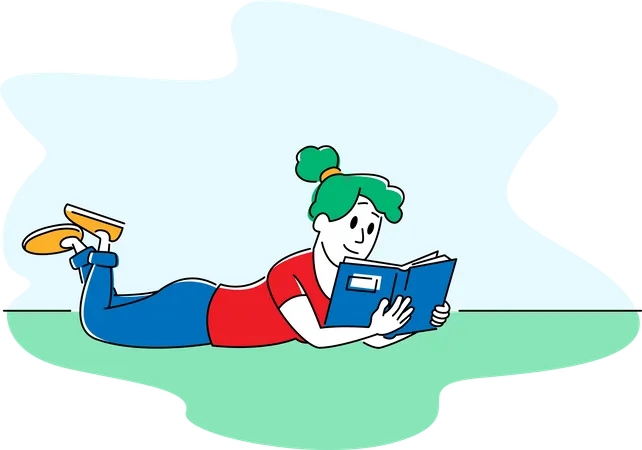 Woman Lying on Grass Read Book  Illustration