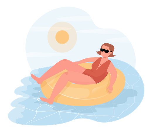 Woman lying on swim ring  Illustration