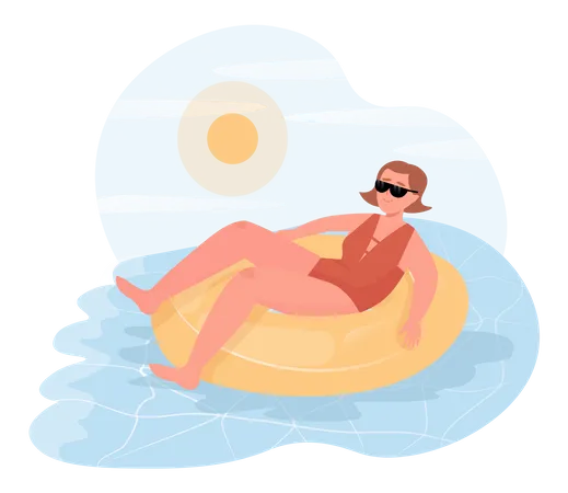 Woman lying on swim ring  Illustration