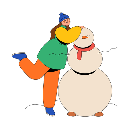 Woman Made A Beautiful Snowman  Illustration