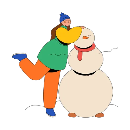 Woman Made A Beautiful Snowman  Illustration